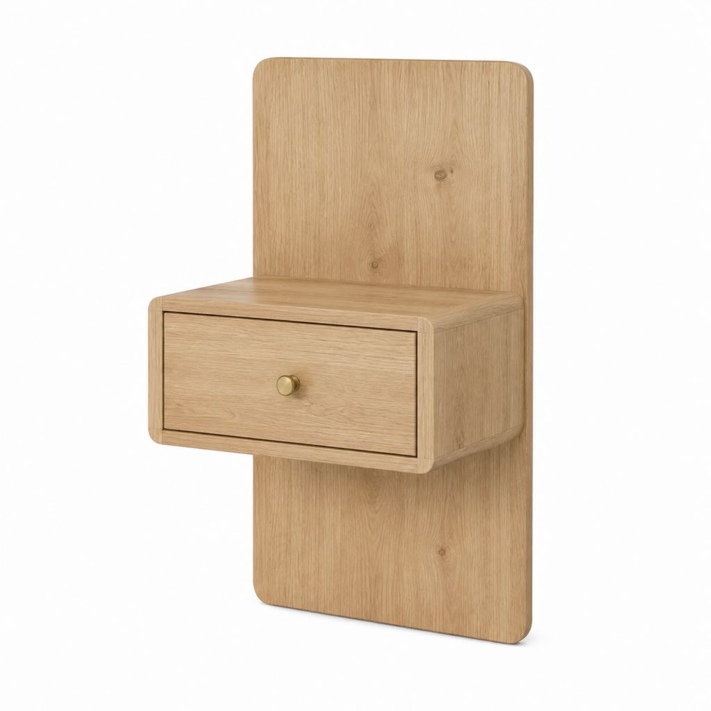Table de chevet murale en MDF plaqué chêne naturel avec tiroir 40 x 30 x 60 cm