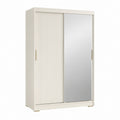 Armoire à portes coulissantes blanc cassé en panneaux de particules avec miroir 120 x 200 x 60 cm