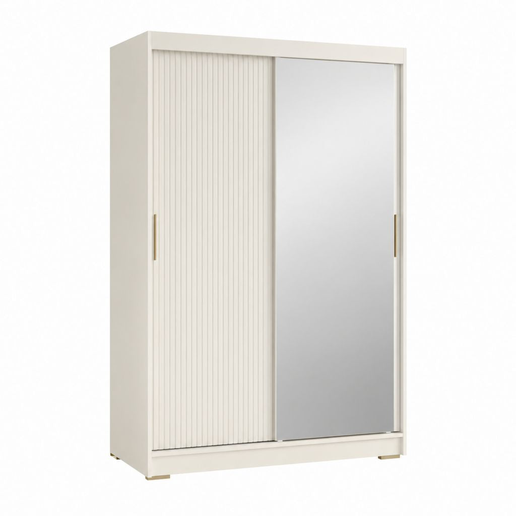 Armoire à portes coulissantes blanc cassé en panneaux de particules avec miroir 120 x 200 x 60 cm