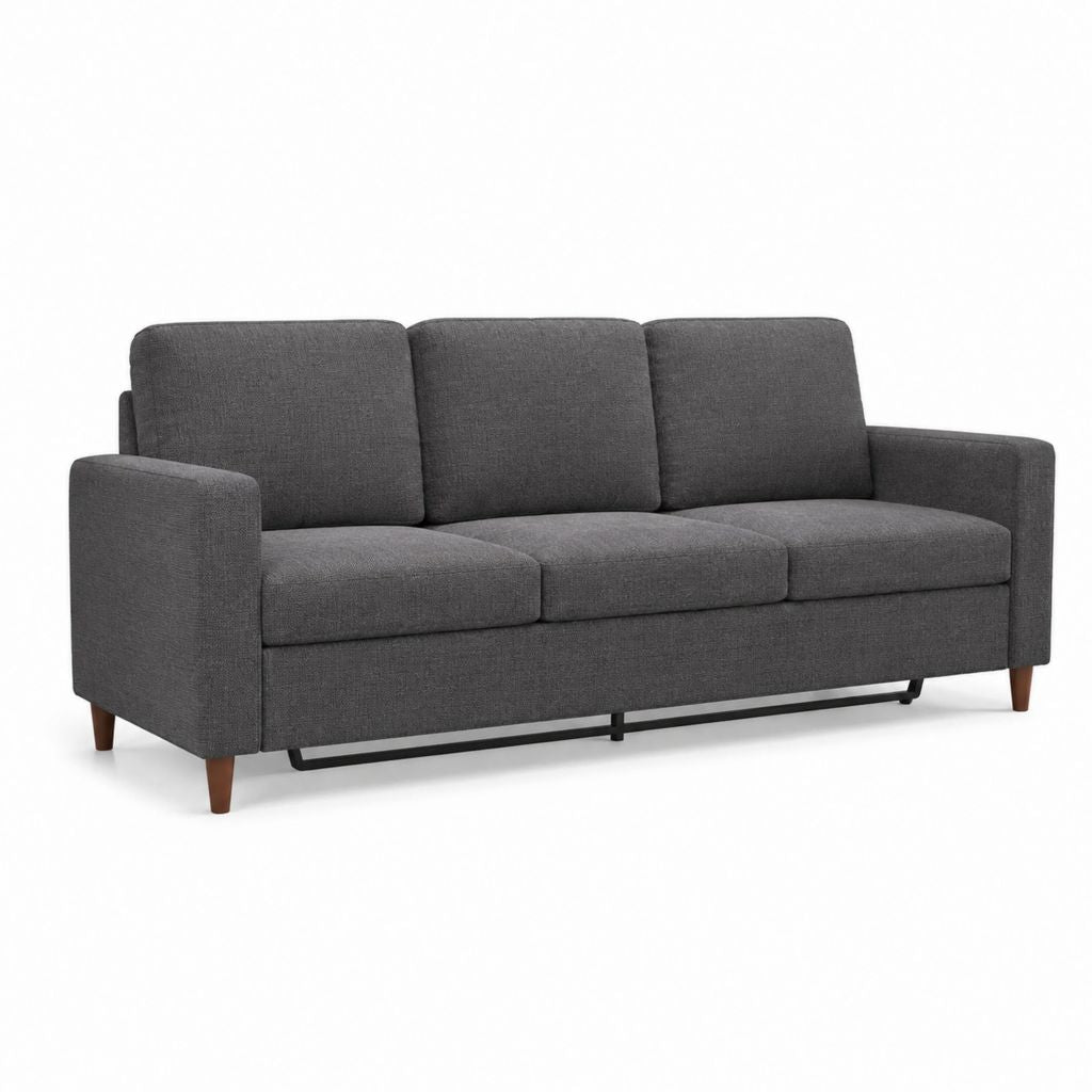 Canapé 3 places gris foncé en polyester avec pieds en bois massif 200 x 85 x 85 cm