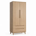 Armoire de chambre 2 portes avec 2 tiroirs chêne naturel en panneaux de particules 80 x 50 x 190 cm