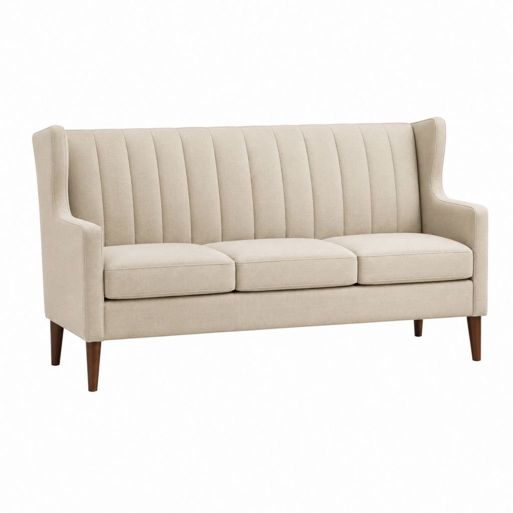 Canapé 3 places beige en polyester avec pieds en bois massif 190 x 84 x 103 cm
