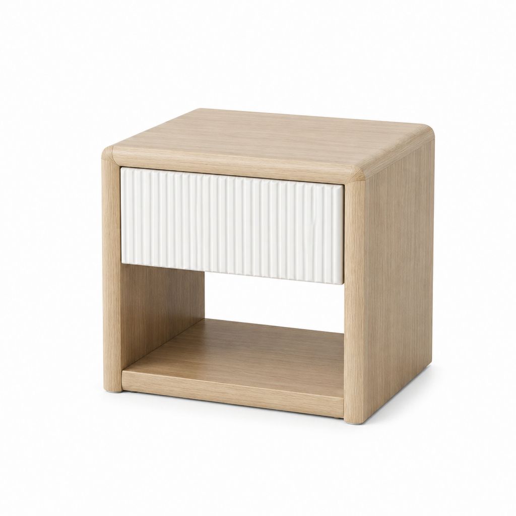 Table de chevet avec tiroir blanc et décor chêne 45 x 40 x 55 cm