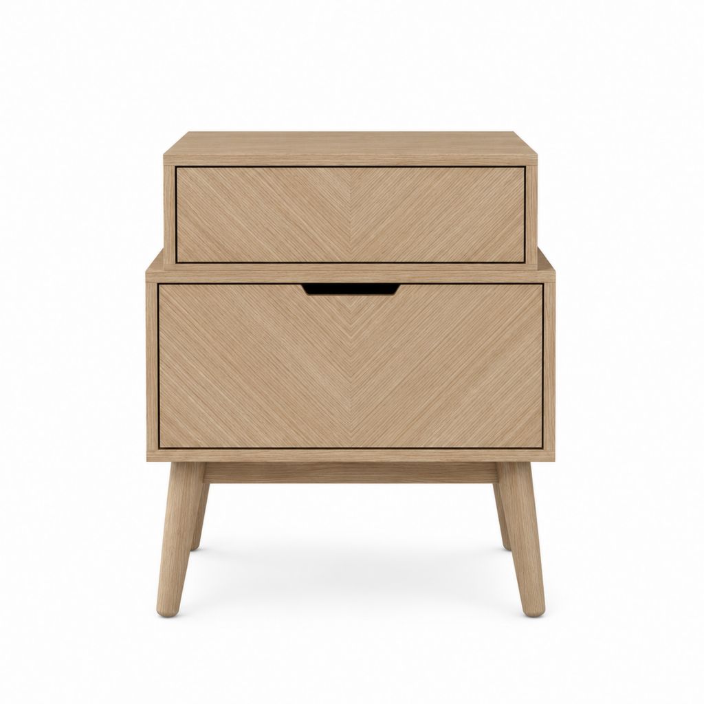Table de chevet 2 tiroirs beige chêne en MDF rectangulaire 45 x 40 x 60 cm