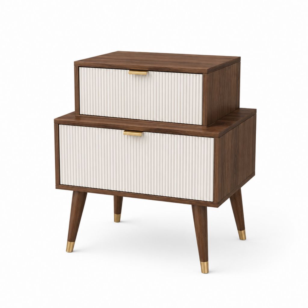 Table de chevet 2 tiroirs marron et blanc en panneaux MDF 50 x 40 x 60 cm