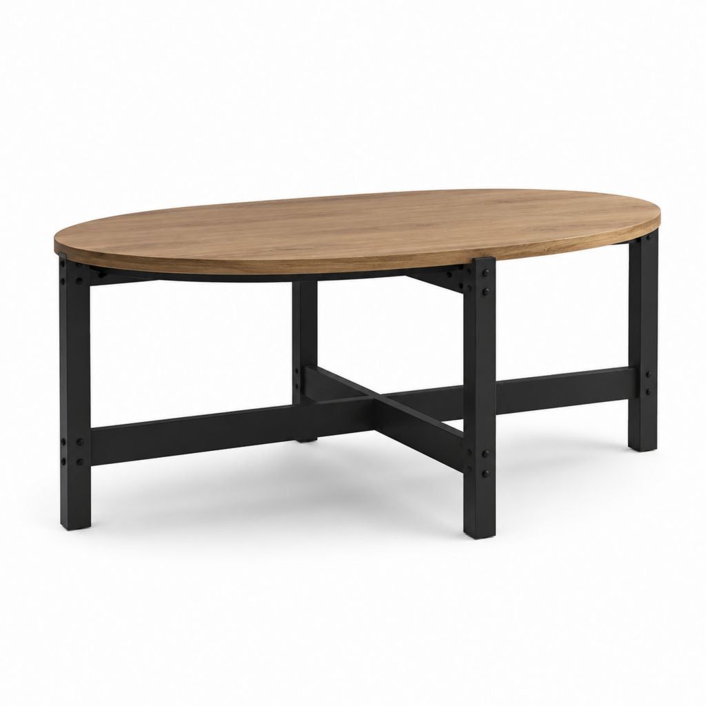 Table basse ovale en bois massif d'acacia et acier noir 110 x 60 x 45 cm