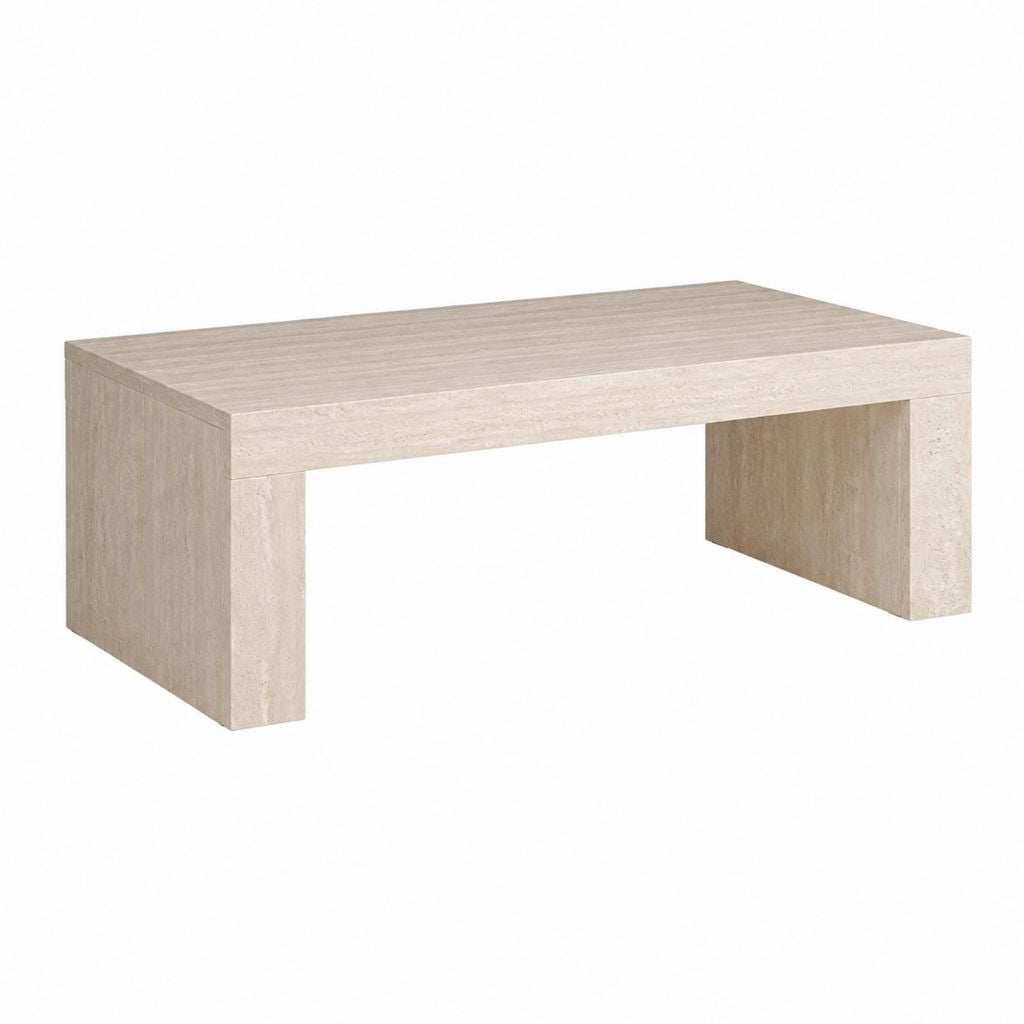 Table basse rectangulaire beige en MDF décor travertin 100 x 60 x 40 cm