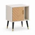 Table de chevet 1 porte avec niche blanche et décor chêne en panneaux MDF 50 x 40 x 60 cm
