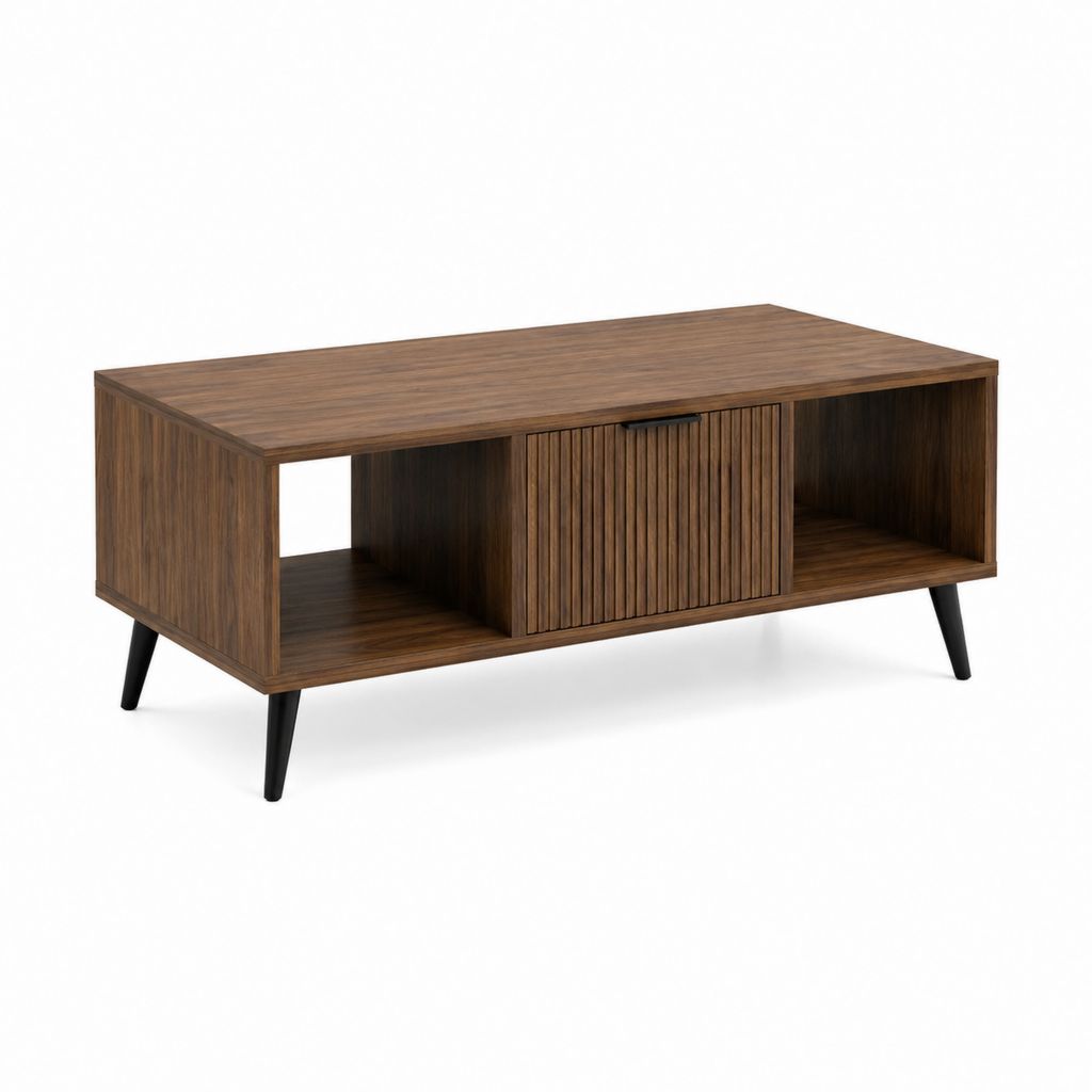 Table basse rectangulaire noyer en MDF avec rangement 110 x 60 x 45 cm