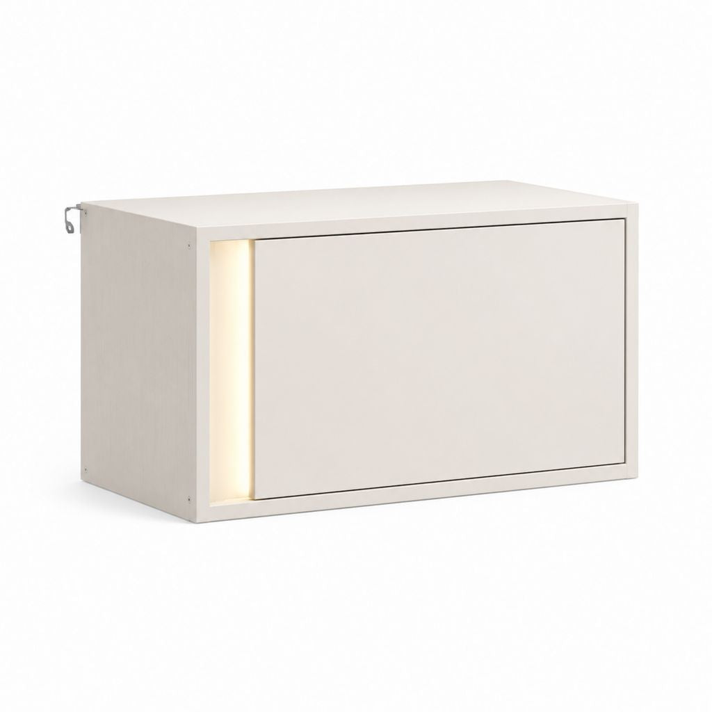 Table de chevet murale blanche en panneaux de particules mélaminés avec éclairage LED 60 x 35 x 35 cm