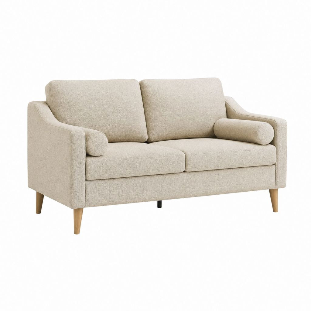 Canapé 2 places beige en polyester avec pieds en bois massif 160 x 85 x 82 cm