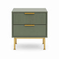 Table de chevet à 2 tiroirs vert olive en MDF et acier 60 x 40 x 65 cm