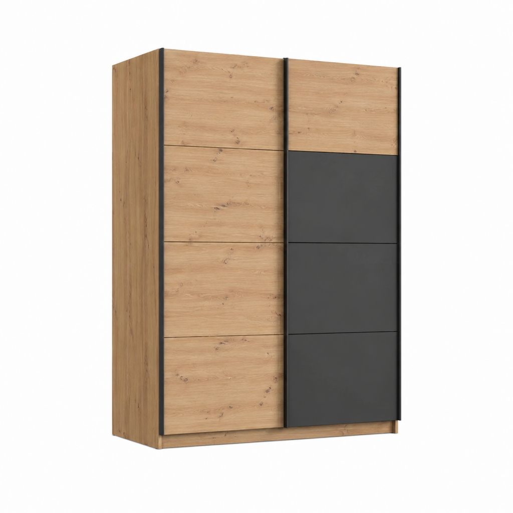Armoire de chambre à 2 portes coulissantes chêne clair et anthracite 120 x 60 x 200 cm