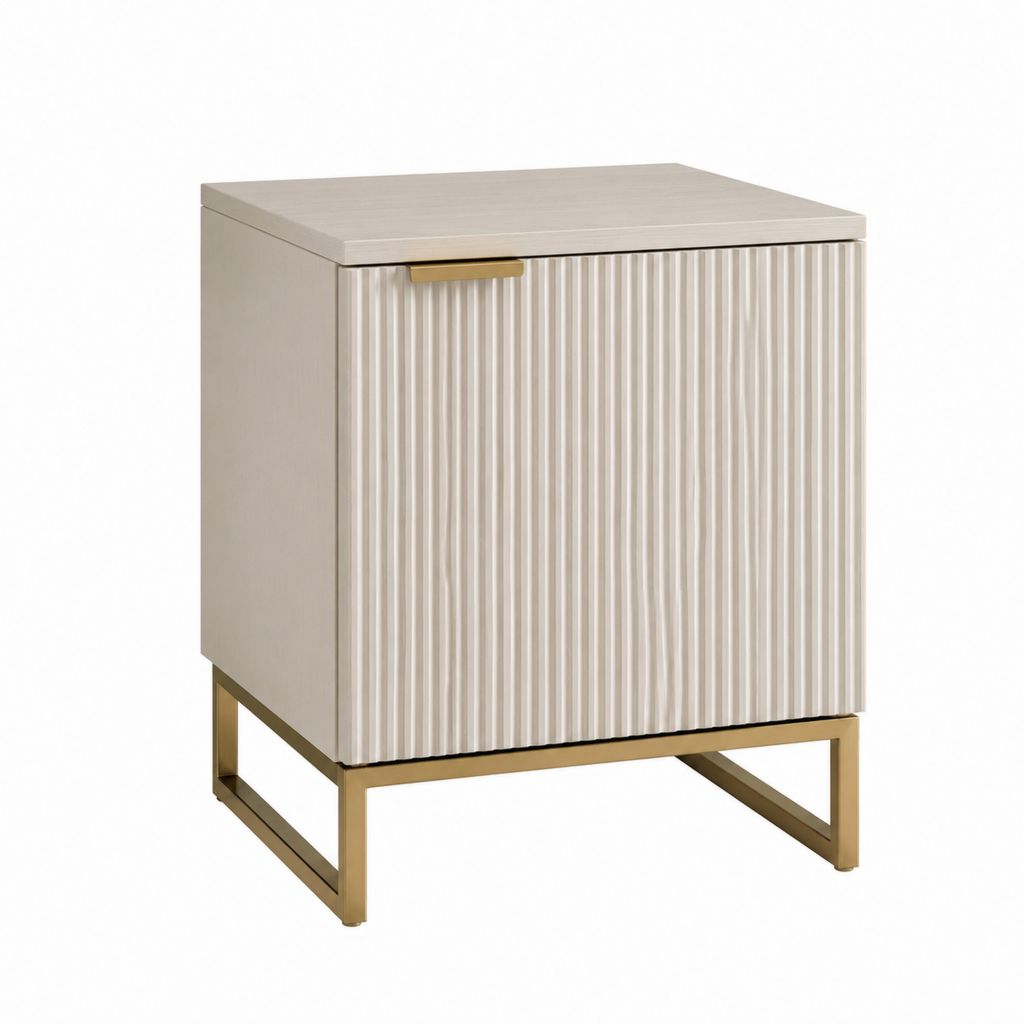 Table de chevet 1 porte beige en panneaux MDF et acier rectangulaire 45 x 40 x 60 cm