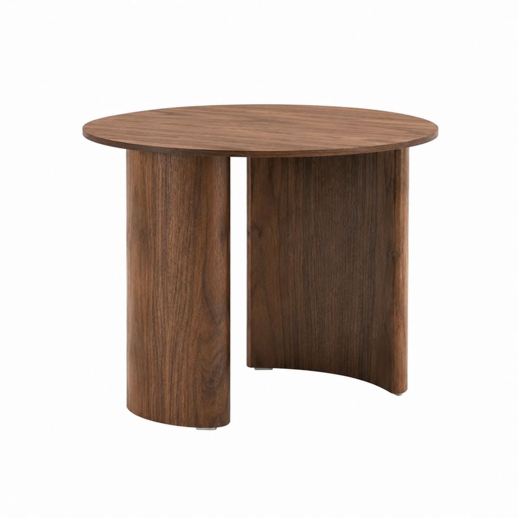 Table basse ronde noyer en panneaux MDF décor noyer diamètre 80 cm hauteur 45 cm