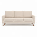 Canapé droit 3 places beige en polyester avec pieds en bois massif 210 x 85 x 84 cm