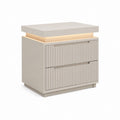 Table de chevet rectangulaire ivoire en MDF laqué avec 2 tiroirs et éclairage LED 50 x 40 x 55 cm
